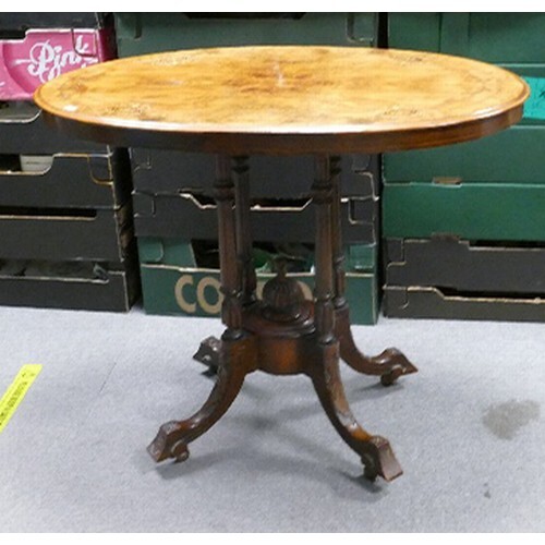 Oval inlaid Victorian walnut veneer occasional table: Measur...