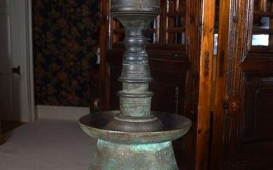 PAIR OF CHINESE ARCHAISTIC BRONZE CANDLESTICKS