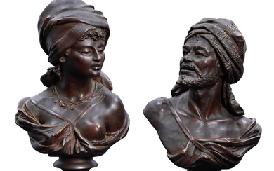 PAIR OF CONTINENTAL METAL-CLAD PLASTER BUSTS