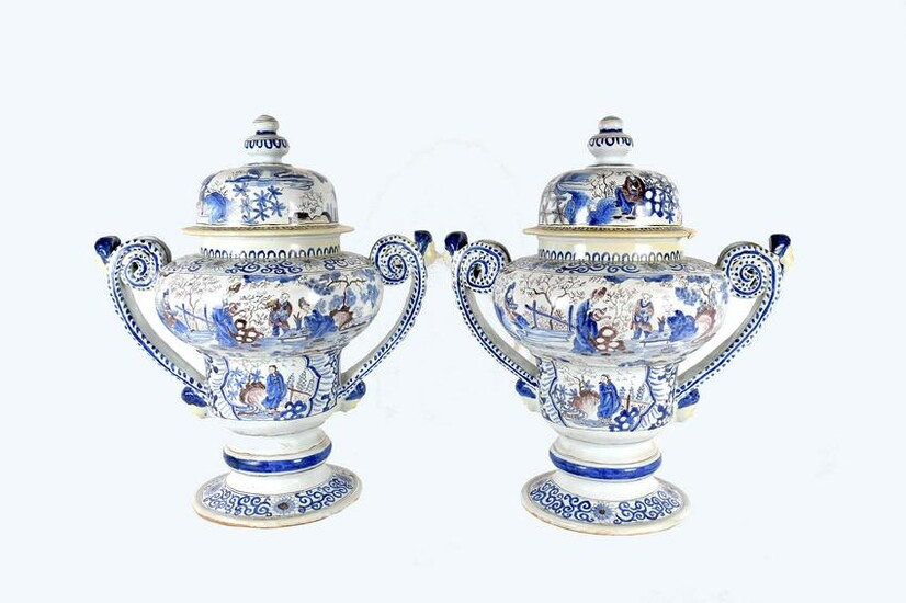 PAIR OF FRENCH FAIENCE COVERED VASES