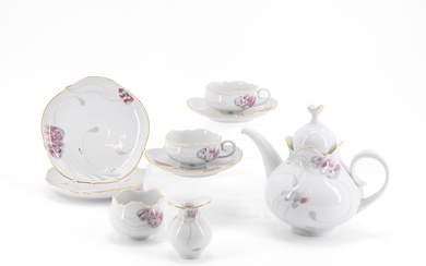 PORCELAIN TEA SERVICE FOR SIX IN THE 'LARGE CUT-OUT' SHAPE...