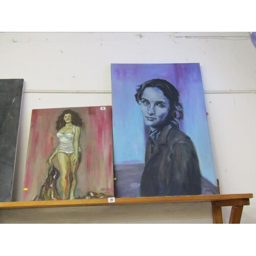 PORTRAITS, oil on canvas "The Blue Girl", signed Brad and 1 ...
