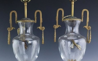 Pair Antique Dore Bronze Mounted Crystal Lamps