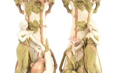 Pair Figural Vases Marked Royal Dux 2186 & 2187