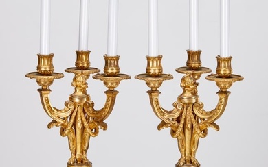 Pair Louis XVI gilt bronze 3-arm candelabra