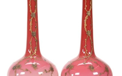 Pair Vases, Webb Cased Peachblow Art Glass