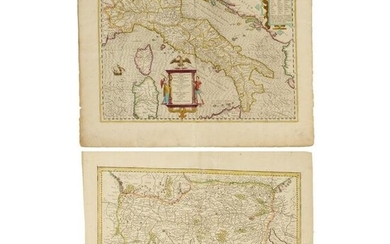 Pair hand-colored antique maps, 17th c.