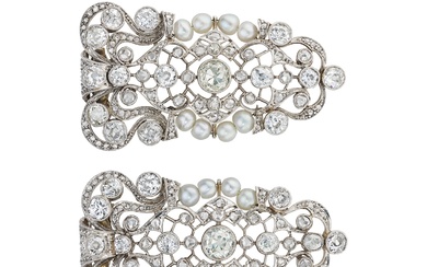 Pair of Belle Époque Diamond and Pearl Brooches