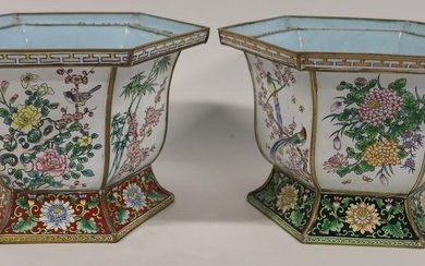 Pair of Chinese Canton Enamel Planters or