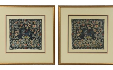 Pair of Chinese Embroidery Badges, 19th Century