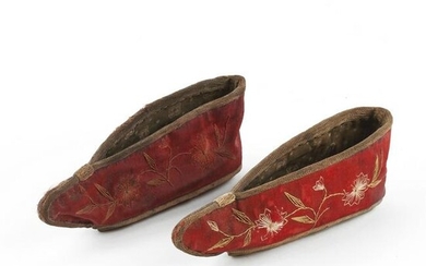 Pair of Chinese Silk Embroidered Slippers