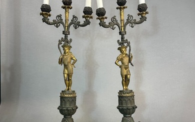 Pair of French Gilt Bronze Figural Lamp, 19th Century