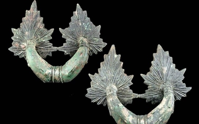Pair of Greek Leaded Bronze Handles w/ Leaves