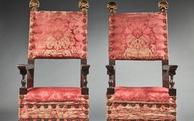 Pair of Italian baroque parcel-gilt walnut armchairs 17th century and later