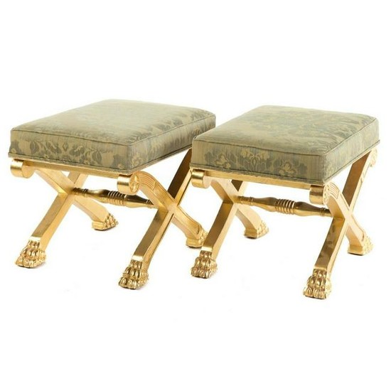 Pair of Late 19th C. Regency Style Giltwood Stools