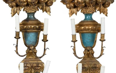 Pair of Painted and Giltwood Wall Sconces