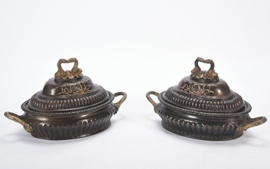 Pair of Pompeian Style Oval Fluted Bronze Pots with