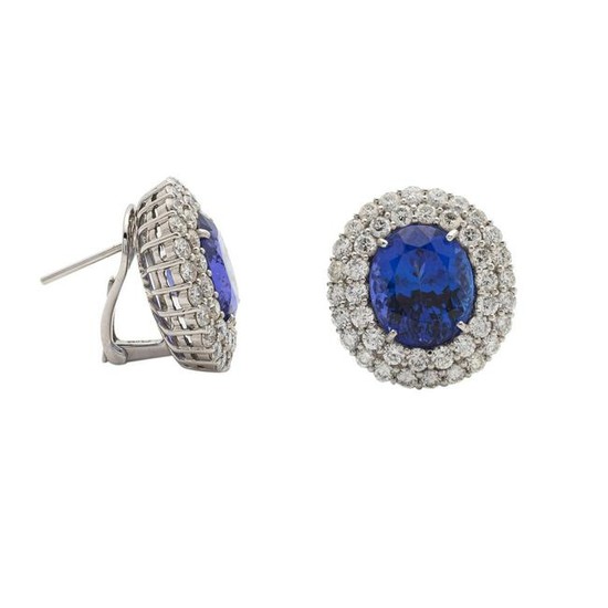 Pair of Tanzanite and Diamond Earrings