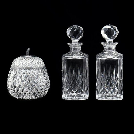 Pair of Tiffany Crystal Decanters and Silver Mounted Jar