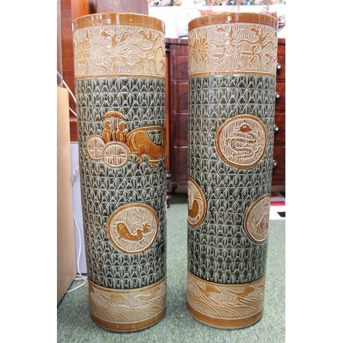 Pair of Very Large Cylindrical Chinese Pottery vases with ca...