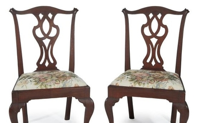 Pair of carved Chippendale walnut side chairs