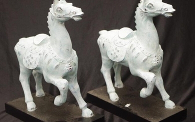 Pair of decorative Chinese tang style horses painted in...