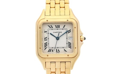 Panthère A yellow gold square shaped wristwatch with date and bracelet, Circa 1995