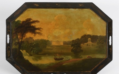 Parcel Gilt?and Paint Decorated Octagonal?Tole Tray