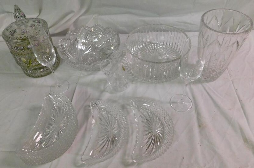 Pattern Glass Vases, Covered Jar, & As Is Cut Bowl