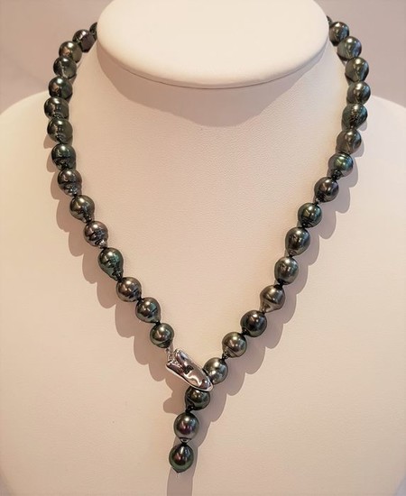 Peacock Tahitian pearls necklace in 925 silver