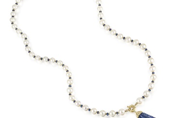Pearl and Sapphire Tassel Necklace Lariat