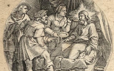 Pencz, Georg (±1500-1550). Curing the sick. Circular engraving, Ø 5,6...