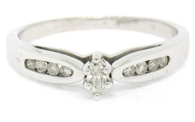 Petite 10k White Gold Marquise Diamond Solitaire Ring w/ Round Channel Accents