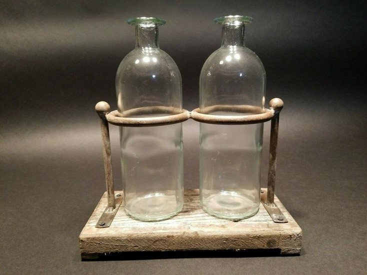 Pharmacy Apothecary Stand w 2 Glass Bottles