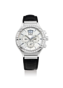 Piaget. A White Gold and Diamond-Bezel Chronograph Wristwatch with Date