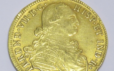 Pièce en or de 8 Escudos "Ferdinand VII" (Colombie) datée de 1819. Poids : 27g....
