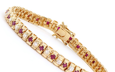 Plated 18KT Yellow Gold 2.50ctw Ruby and Diamond Bracelet