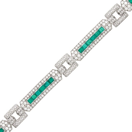 Platinum, Emerald and Diamond Bracelet