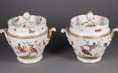 Polychrome and Gilt Porcelain Covered Fruit Coolers