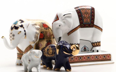 Porcelain Elephant Figurines by Royal Crown Derby, Wedgwood and Others, 20th C.