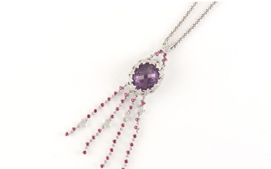 Property of a lady - an 18ct white gold amethyst ruby & diam...