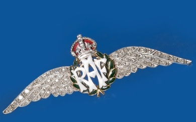 RAF ENAMEL AND DIAMOND 'SWEETHEART' WINGS BROOCH, High carat...