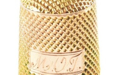 RARE 14K YELLOW GOLD THIMBLE AND SCENT BOTTLE.