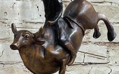 RODEO Bull Rider Cowboy Bronze Statue Sculpture Marble Base Western Decor 9" x 9"