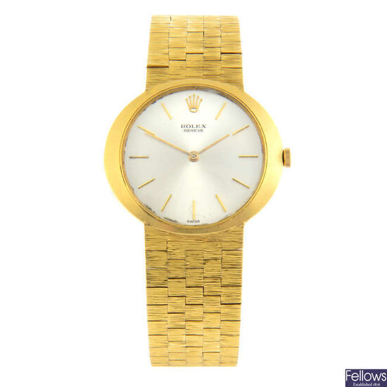 ROLEX - an 18ct yellow gold bracelet watch, 32mm.