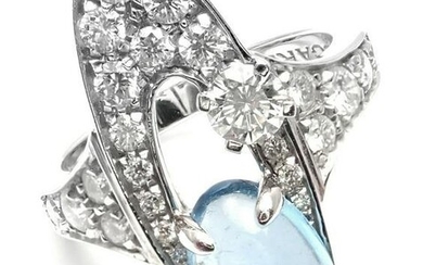 Rare! Authentic Bvlgari Bulgari Elysia 18k White Gold Diamond Blue Topaz Ring