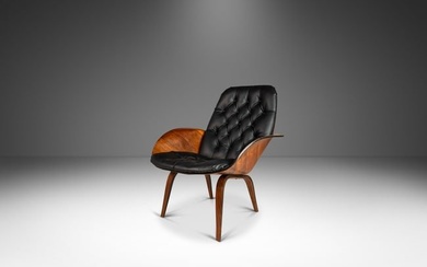 Rare Mid-Century Modern "Mrs." Lounge Chair in Walnut & Original Vinyl by George Mulhauser for