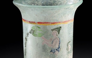 Rare Roman Glass Beaker Hand-Painted Figural Scene