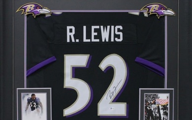 Ray Lewis Signed Black Pro Style Framed Jersey Autographed BAS Witness