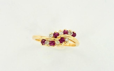 Red Ruby and Diamond Ring, 14K